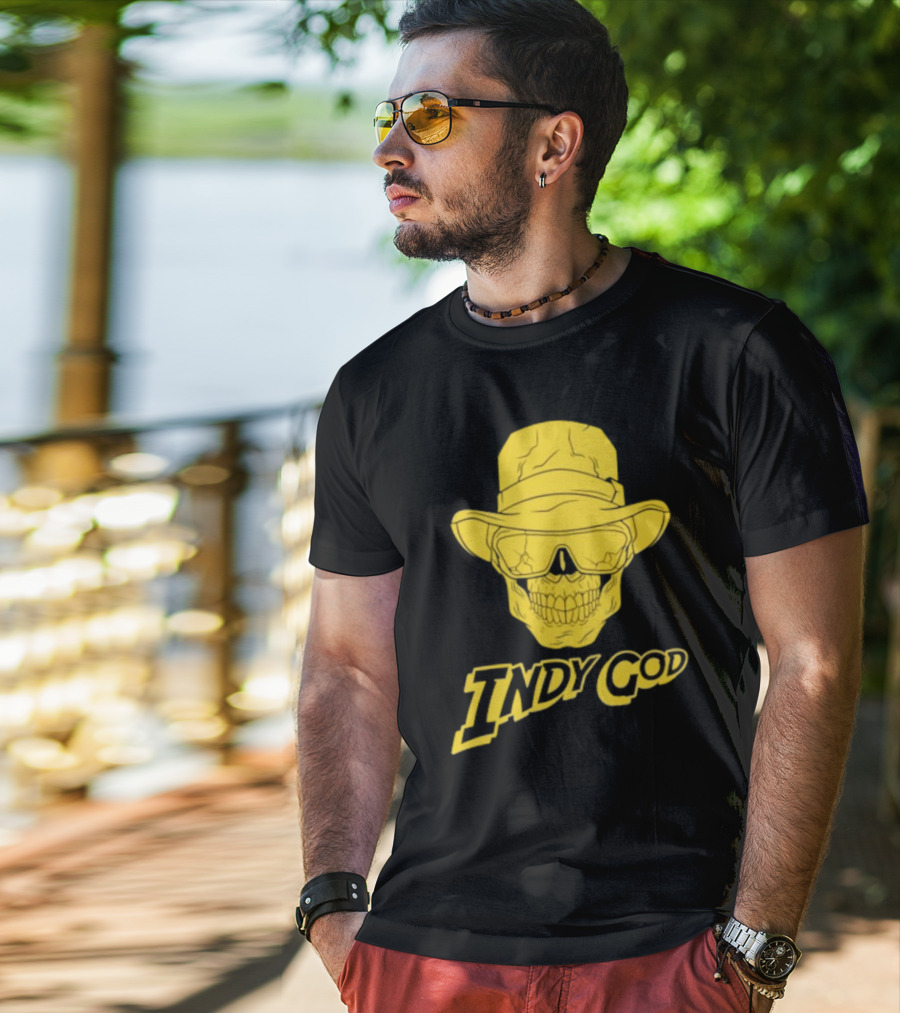 Matt Cardona Indy God Gold Skull With Hat And Sunglasses T-Shirt