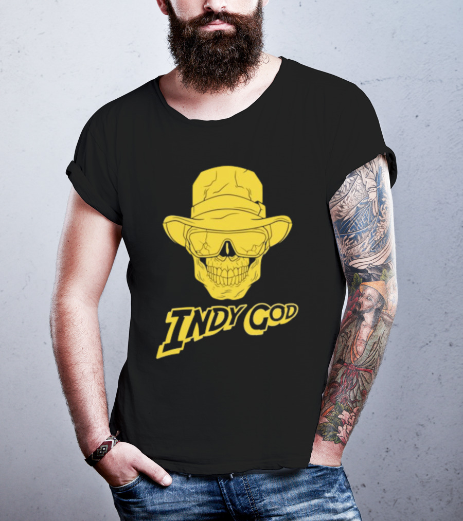 Matt Cardona Indy God Gold Skull With Hat And Sunglasses T-Shirt