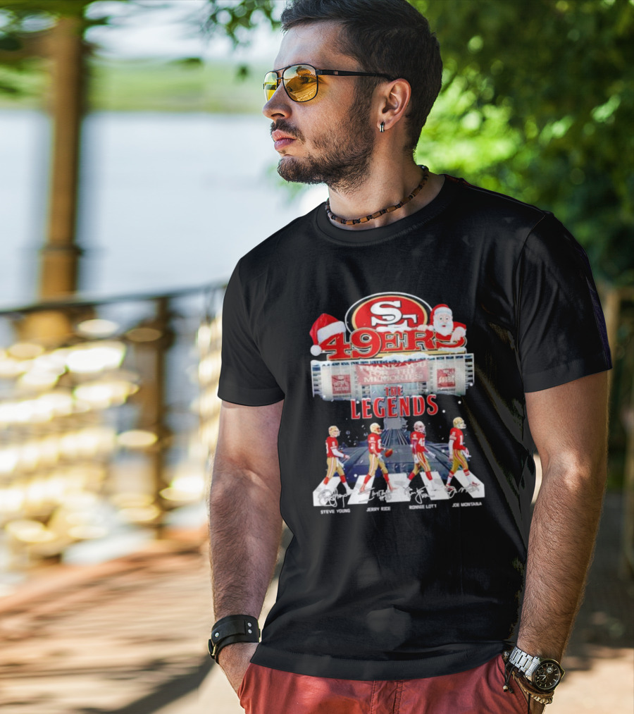 49ers The Legends Abbey Road Steve Young Jerry Rice Ronnie Lott Joe Montana Christmas Signatures T-Shirt