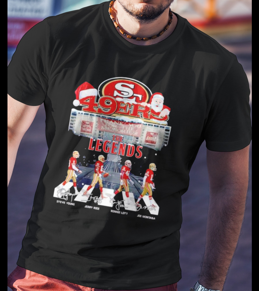 49ers The Legends Abbey Road Steve Young Jerry Rice Ronnie Lott Joe Montana Christmas Signatures T-Shirt