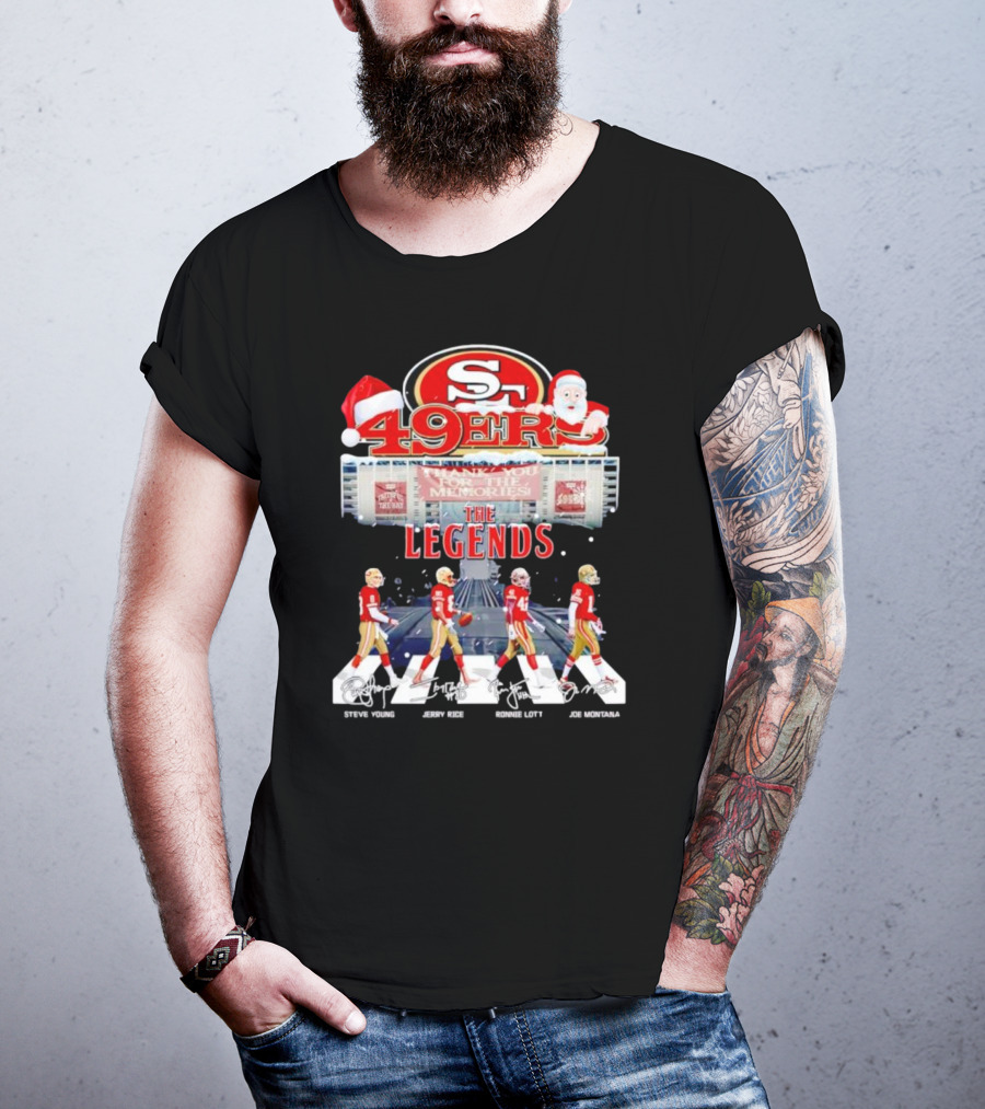 49ers The Legends Abbey Road Steve Young Jerry Rice Ronnie Lott Joe Montana Christmas Signatures T-Shirt