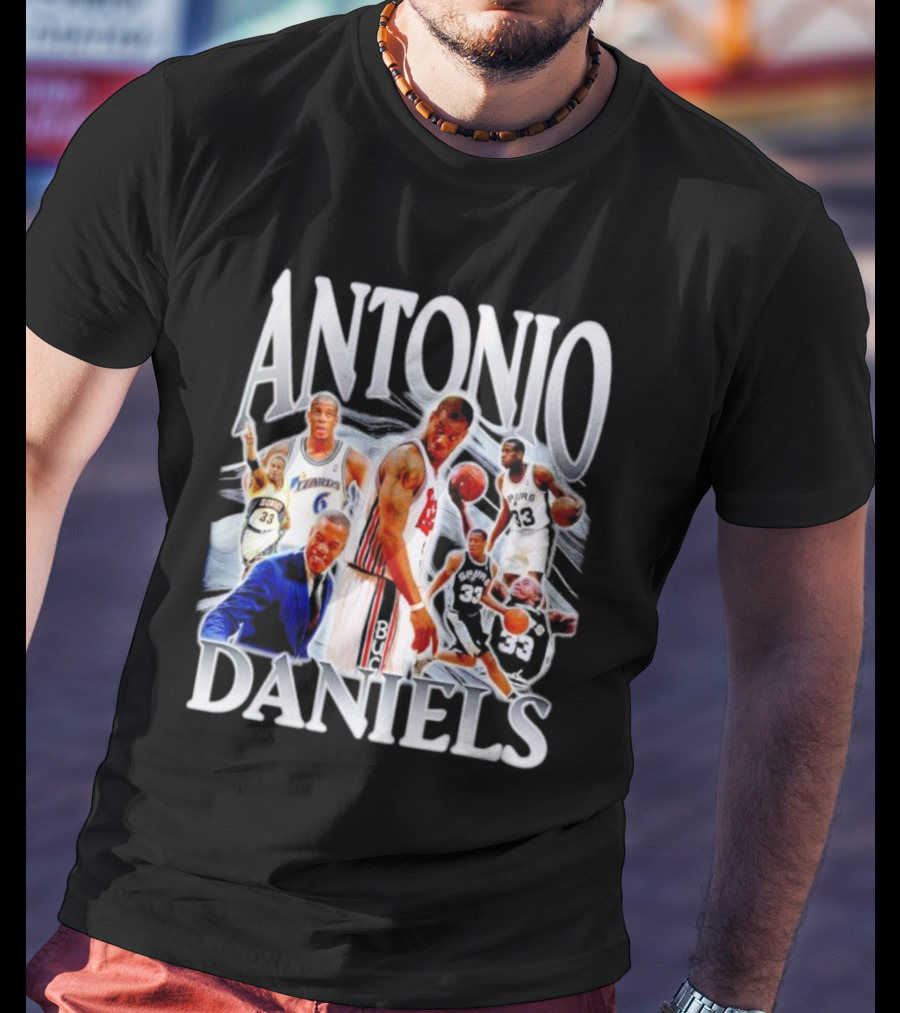 Antonio Daniels Retro NBA Basketball Collage Spurs Sonics Bucks Vintage T-Shirt