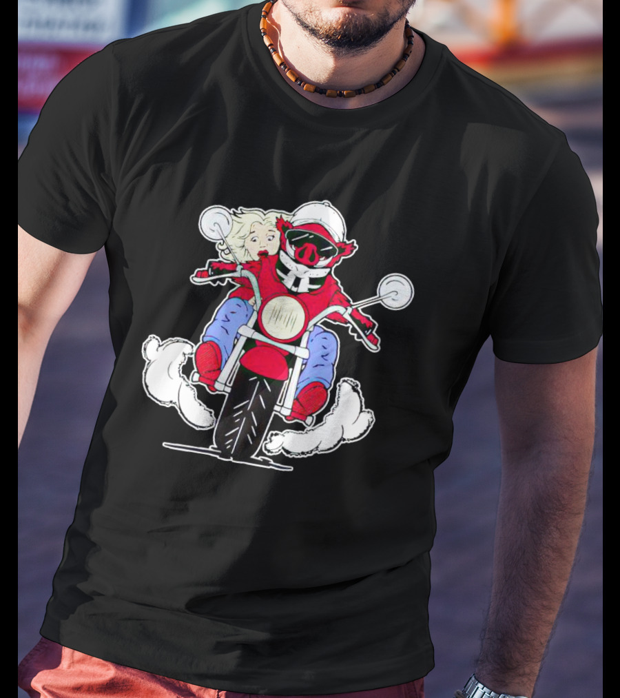 Arkansas Razorbacks Mascot Riding Motorcycle With Passenger T-Shirt