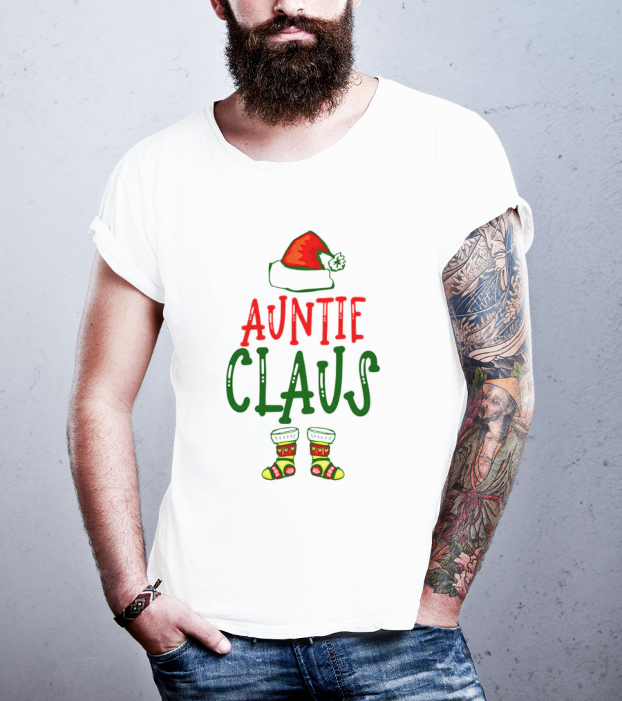 Auntie Claus Christmas Holiday Hat And Festive Socks T-Shirt