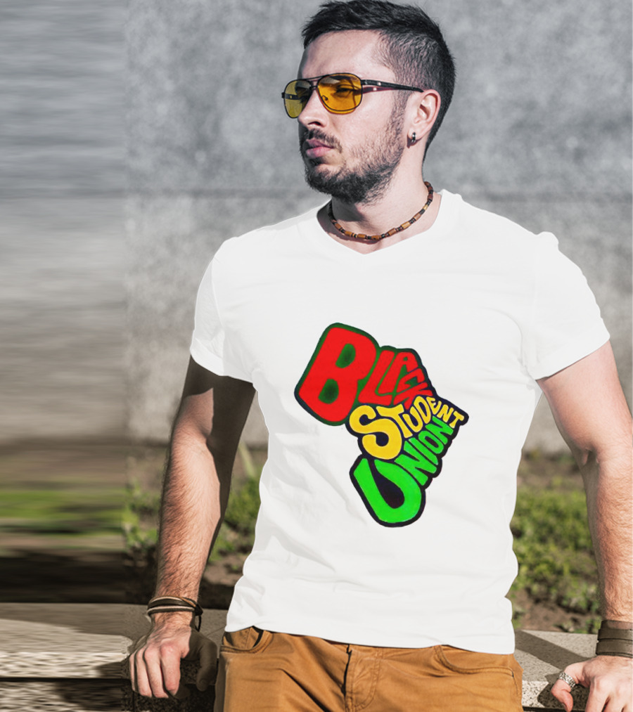 Black Student Union Red Yellow Green Text T-Shirt