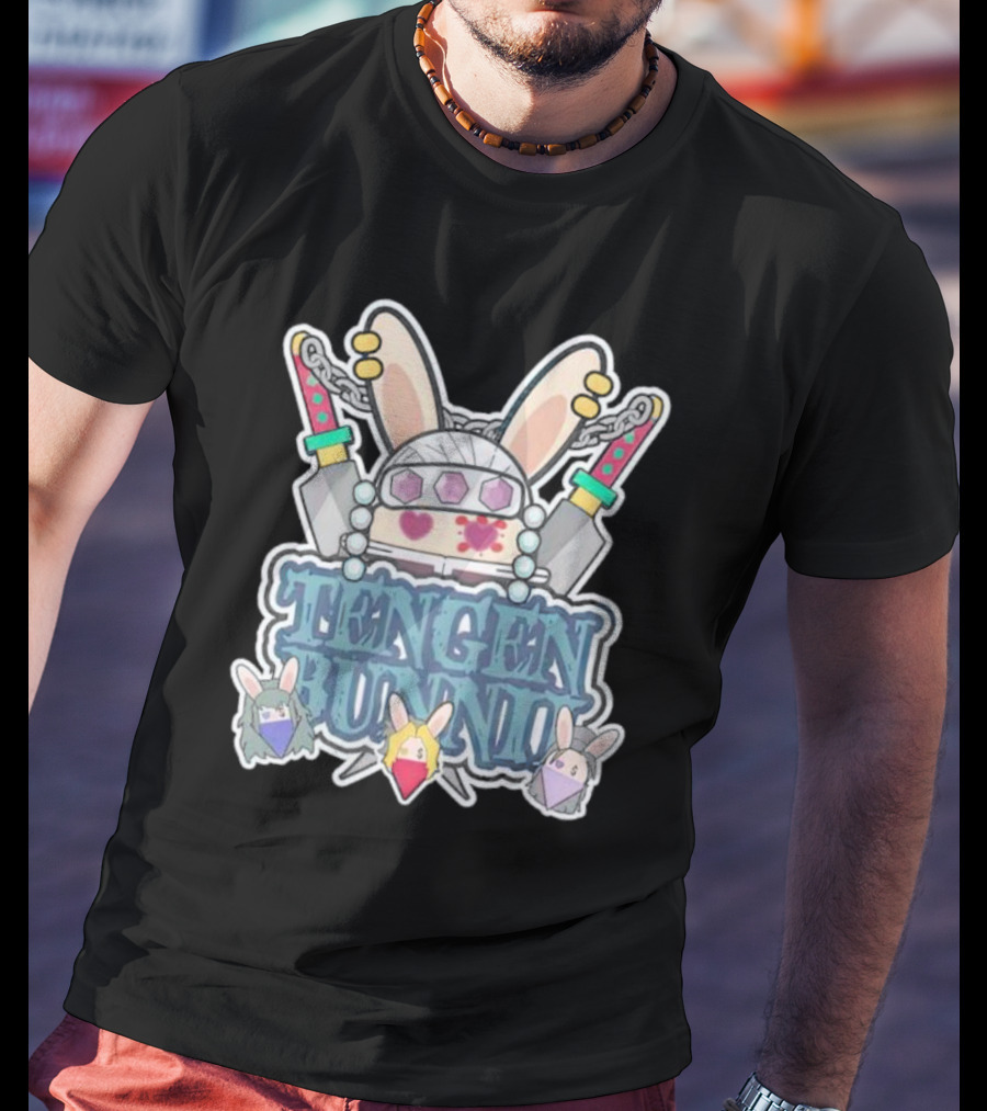 Tengen Bunnii Gang Anime Rabbit Warrior With Gem Headband And Swords T-Shirt