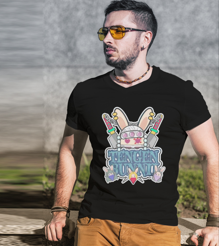 Tengen Bunnii Gang Anime Rabbit Warrior With Gem Headband And Swords T-Shirt