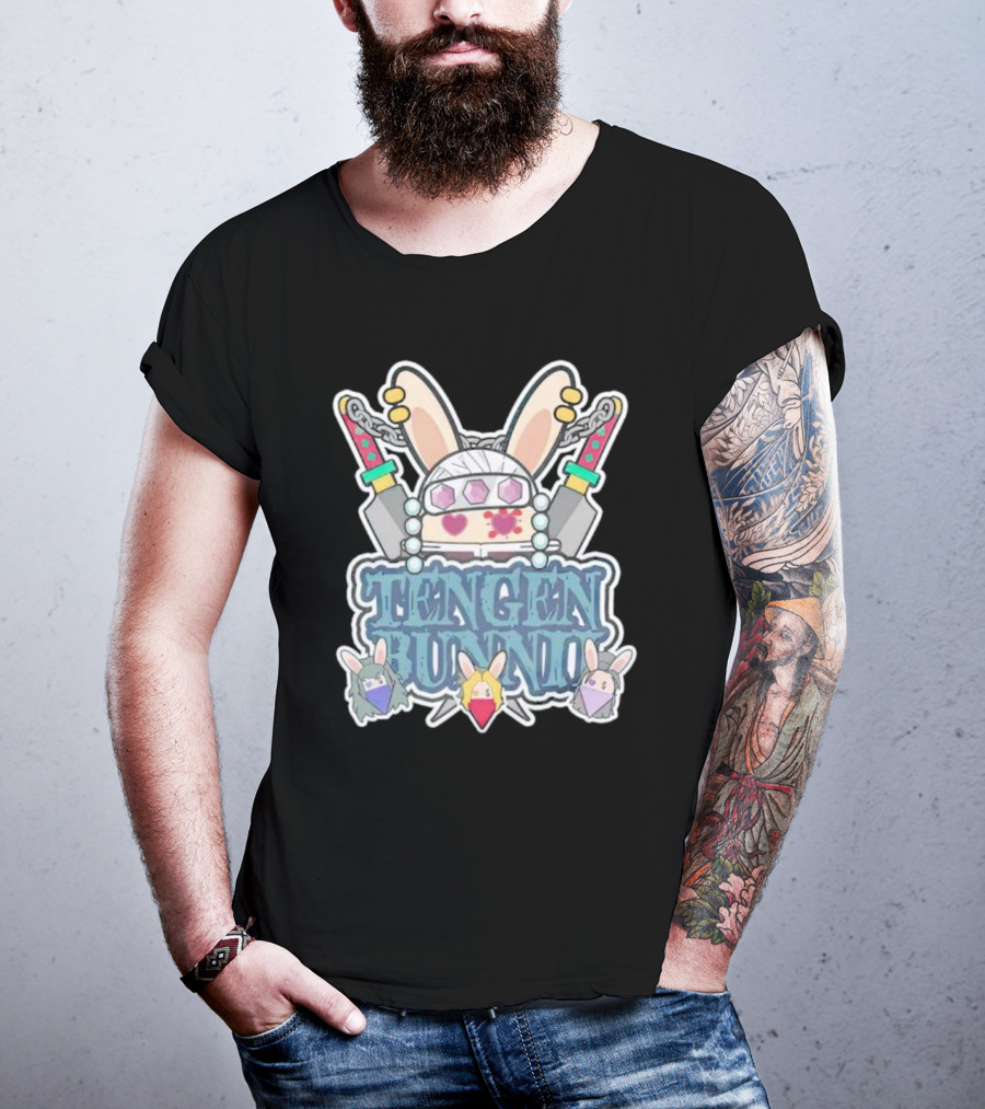 Tengen Bunnii Gang Anime Rabbit Warrior With Gem Headband And Swords T-Shirt