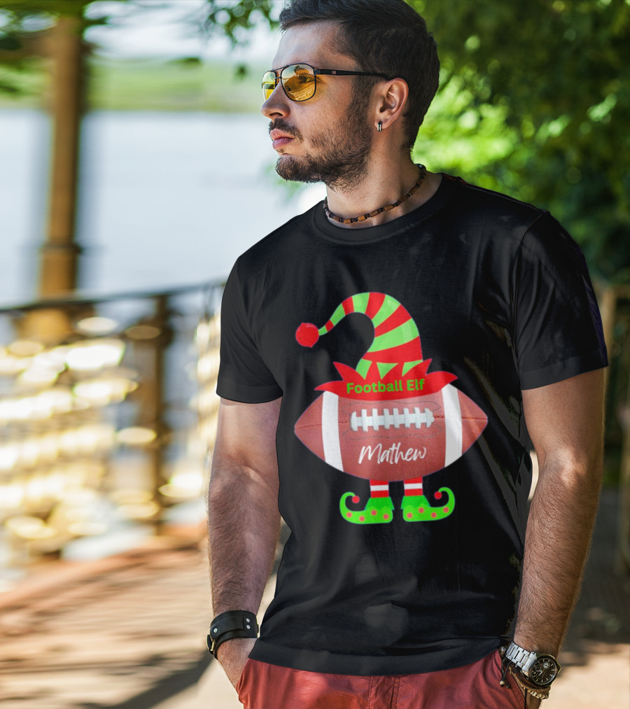 Football Elf Mathew Christmas Custom Name T-Shirt