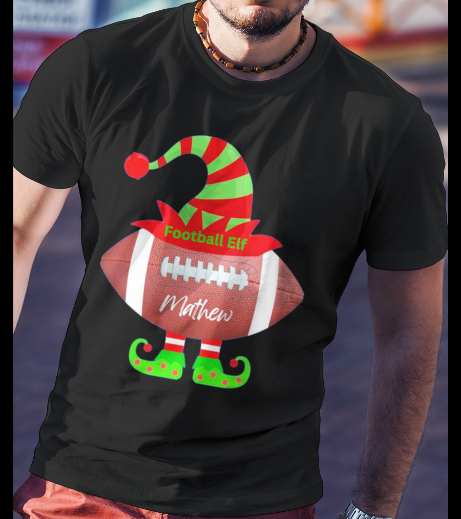 Football Elf Mathew Christmas Custom Name T-Shirt