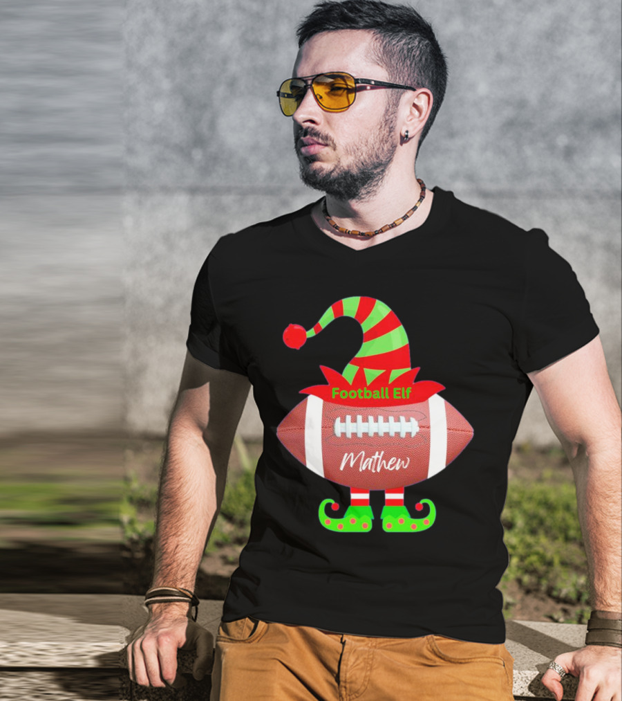 Football Elf Mathew Christmas Custom Name T-Shirt