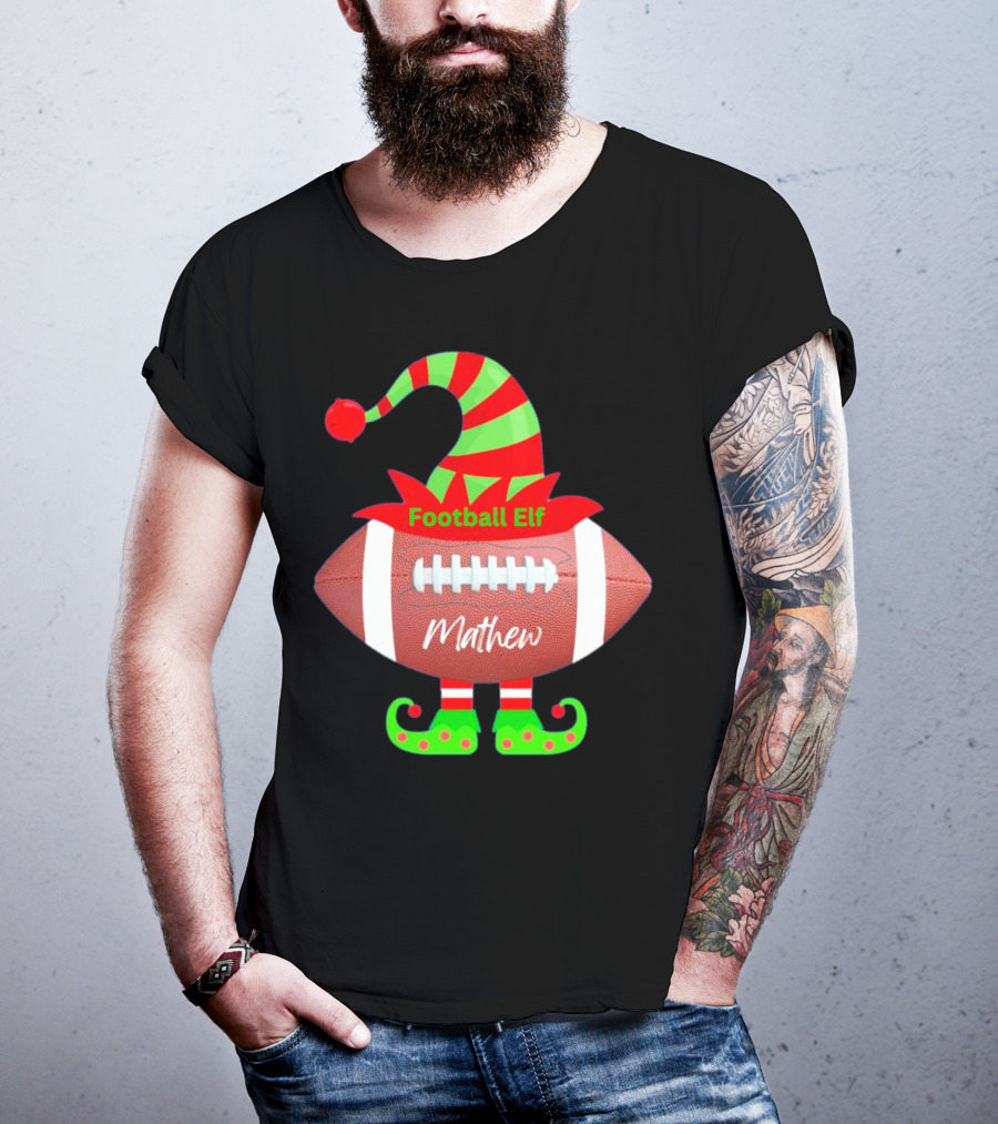 Football Elf Mathew Christmas Custom Name T-Shirt