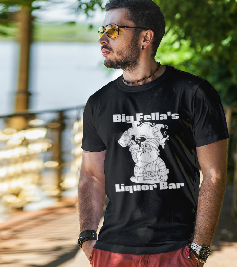 Big Fella's Liquor Bar Holiday Santa Festivity T-Shirt