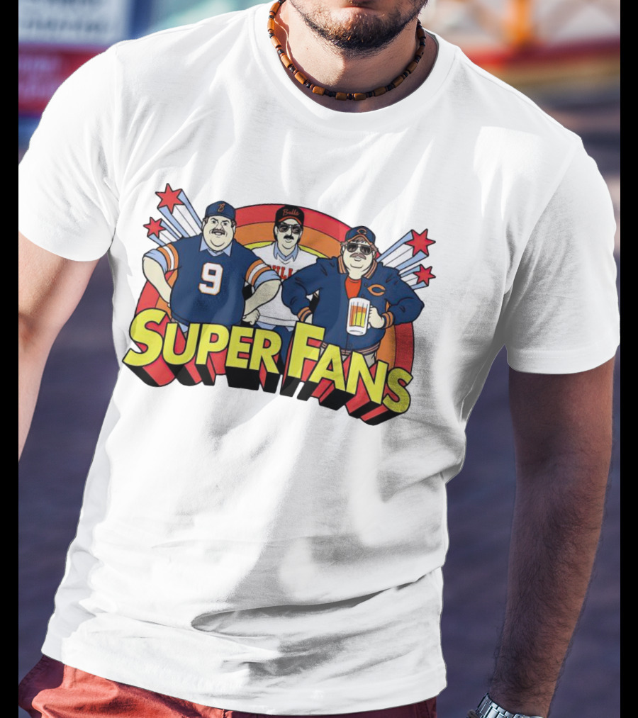 Chicago Bears Super Fans Three Illustrated Characters In Jerseys T-Shirt
