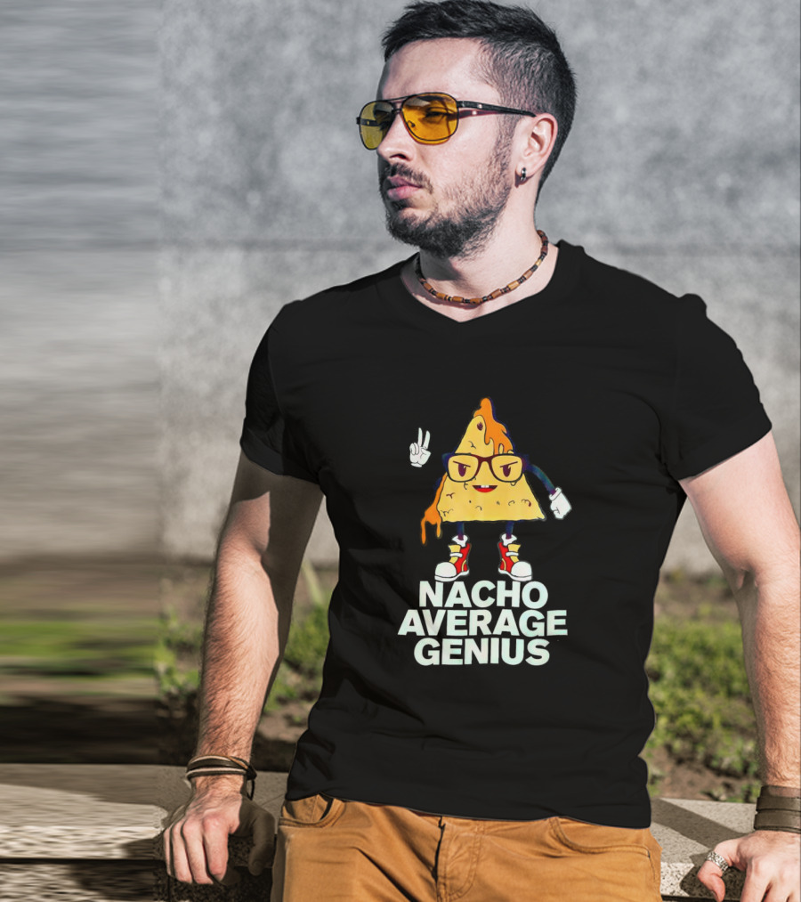Nacho Average Genius Cartoon Character With Glasses And Sneakers T-Shirt