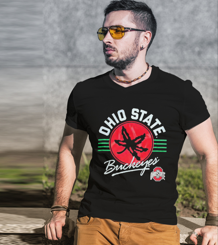 Ohio State Buckeyes Leaf Logo Red Circle Emblem Mark T-Shirt