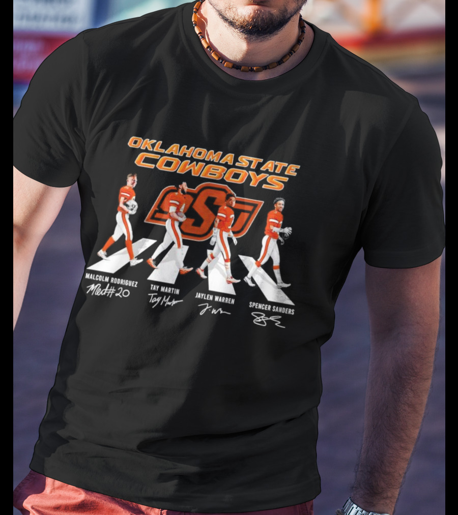 Oklahoma State Cowboys Malcolm Rodriguez Tay Martin Jaylen Warren Spencer Sanders Signatures Football T-Shirt