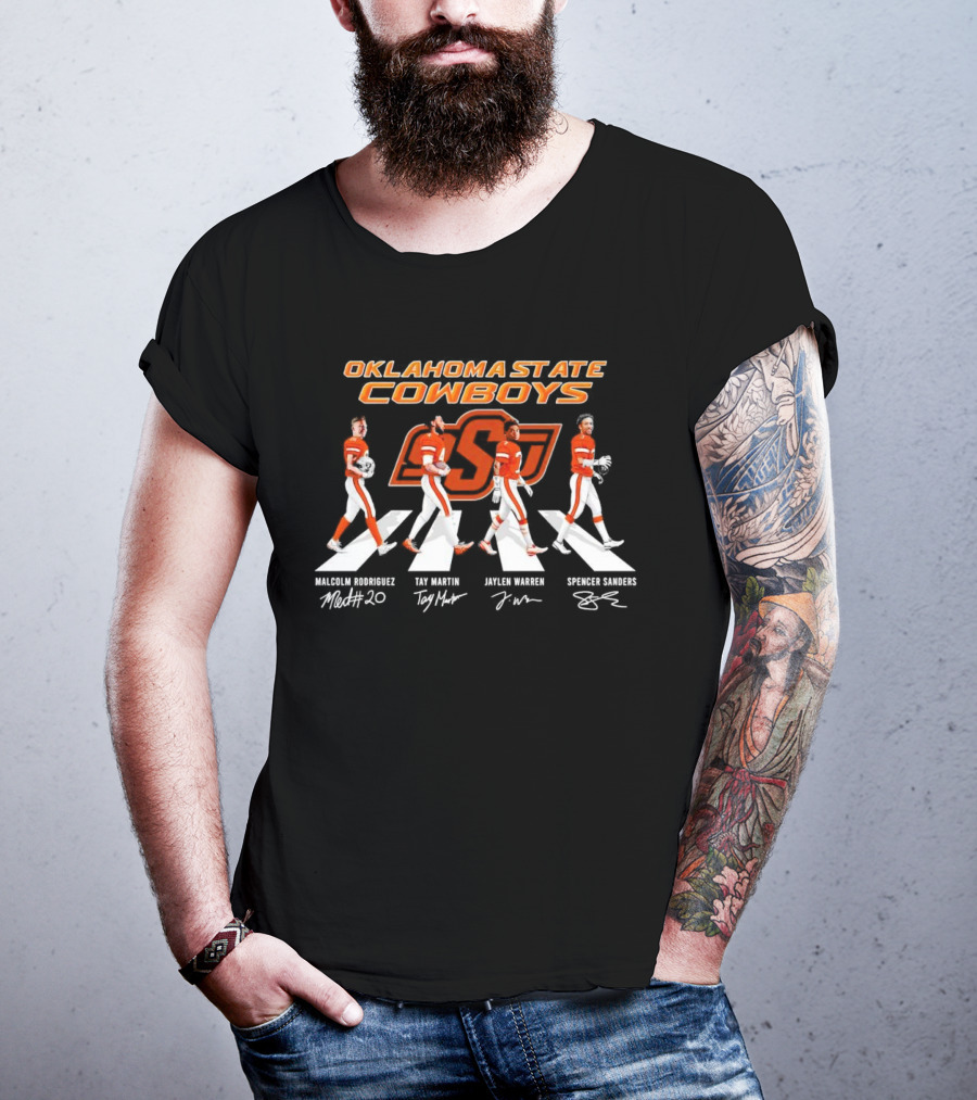 Oklahoma State Cowboys Malcolm Rodriguez Tay Martin Jaylen Warren Spencer Sanders Signatures Football T-Shirt