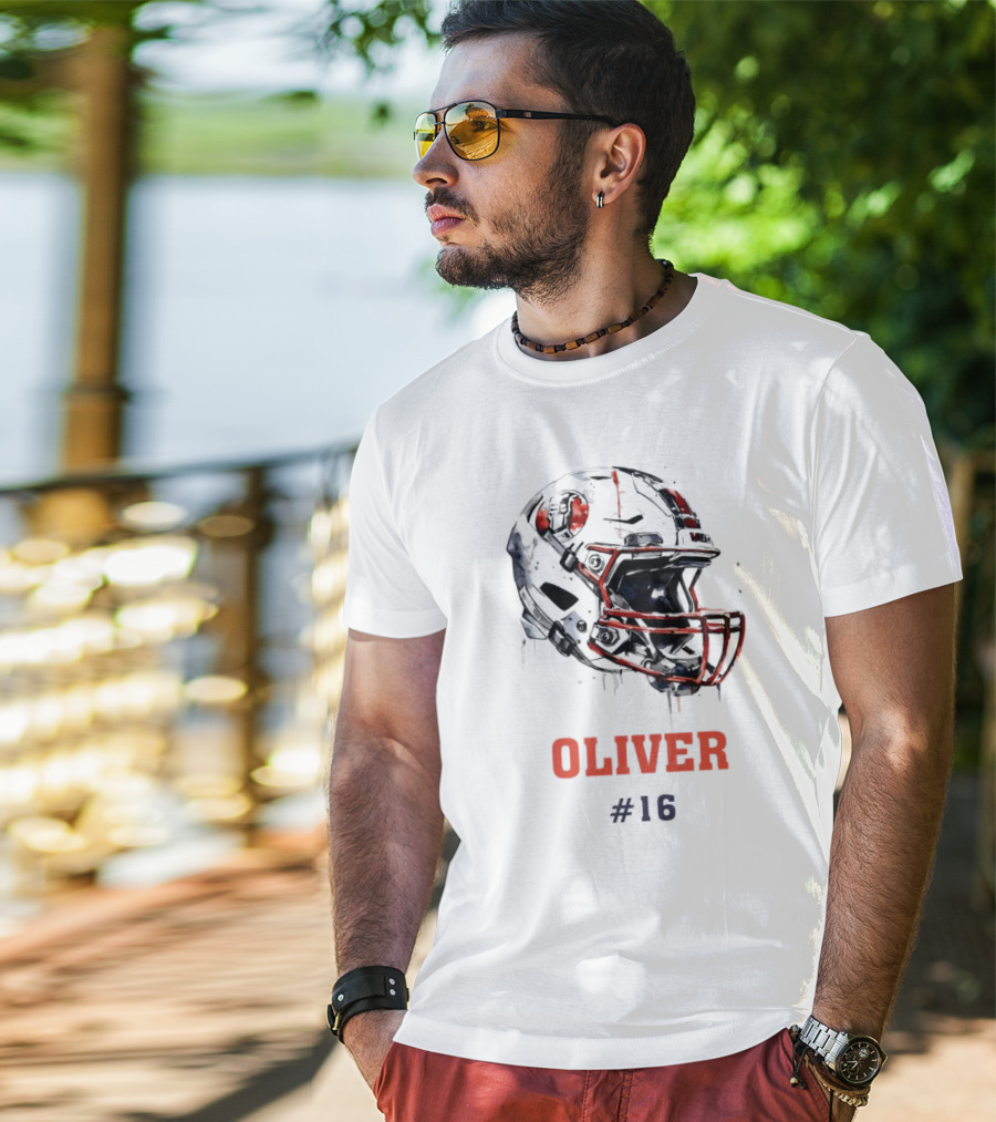Oliver Personalized Helmet Football Custom Name #16 T-Shirt