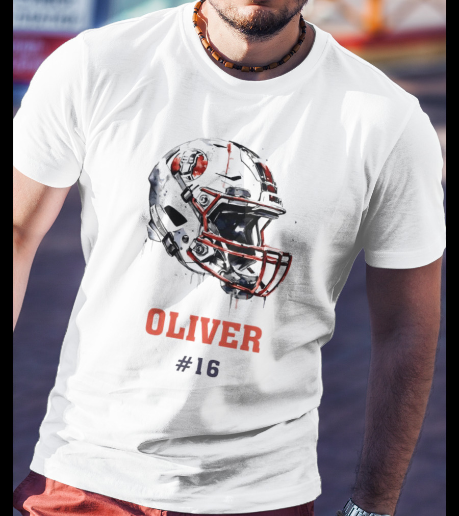 Oliver Personalized Helmet Football Custom Name #16 T-Shirt