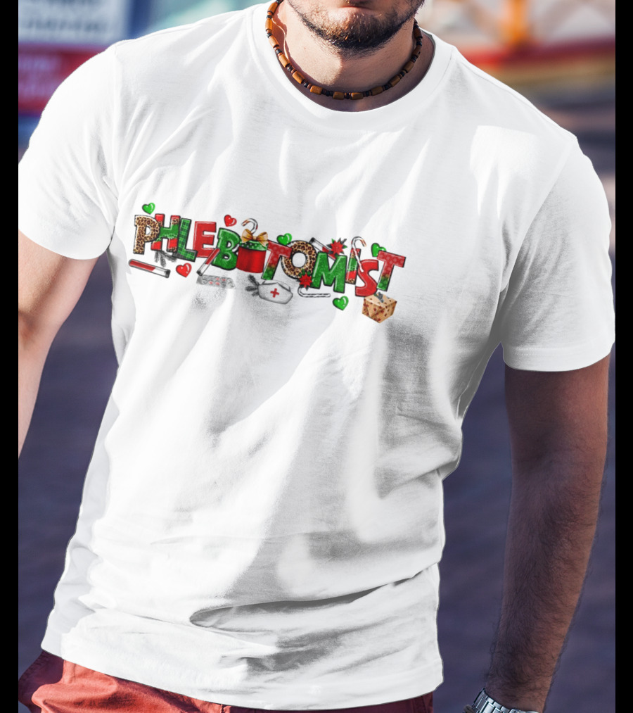 Phlebotomist Nurse Christmas Holiday Festive Leopard Print Decor T-Shirt