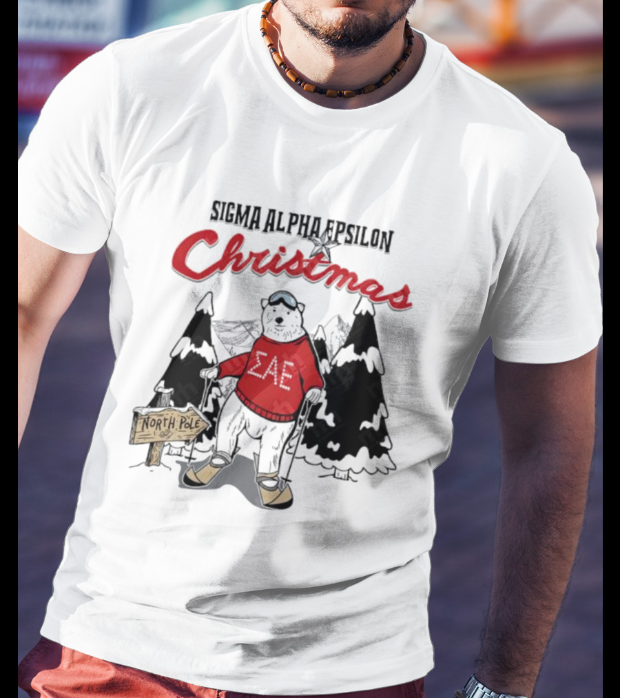Sigma Alpha Epsilon Christmas Polar Bear At North Pole Skiing T-Shirt