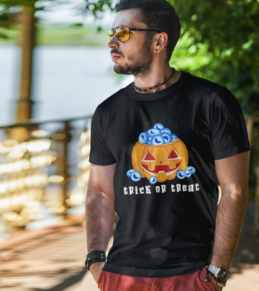 Trick Or Treat Pumpkin With Blue Eyeballs T-Shirt