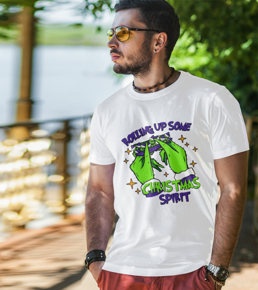 Rolling Up Some Christmas Spirit With Purple Grinch Hand T-Shirt