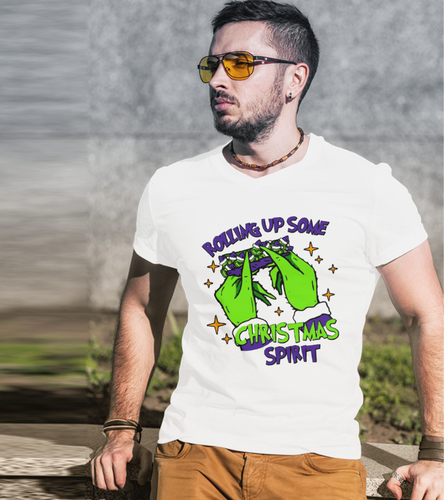 Rolling Up Some Christmas Spirit With Purple Grinch Hand T-Shirt