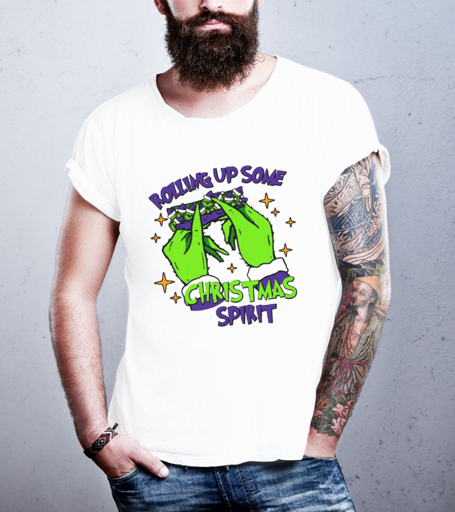 Rolling Up Some Christmas Spirit With Purple Grinch Hand T-Shirt