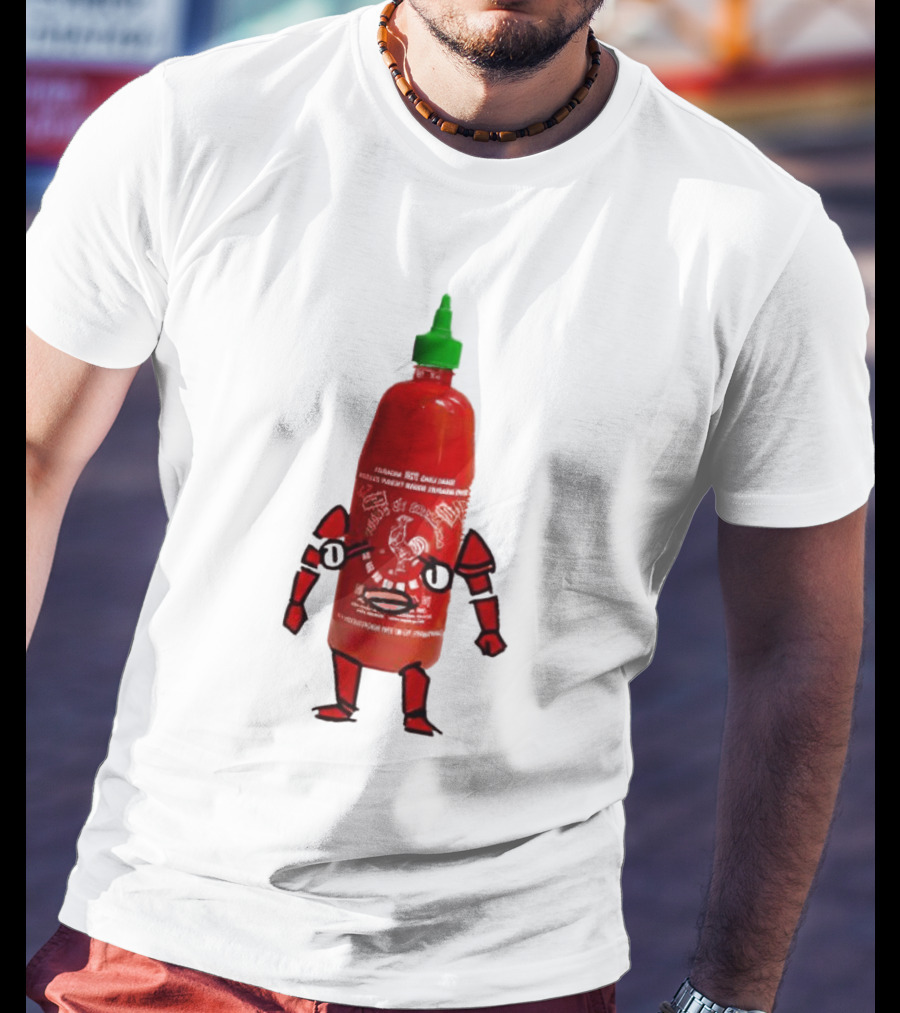 Sriracha Sauce Animated Bottle Character With Green Cap T-Shirt