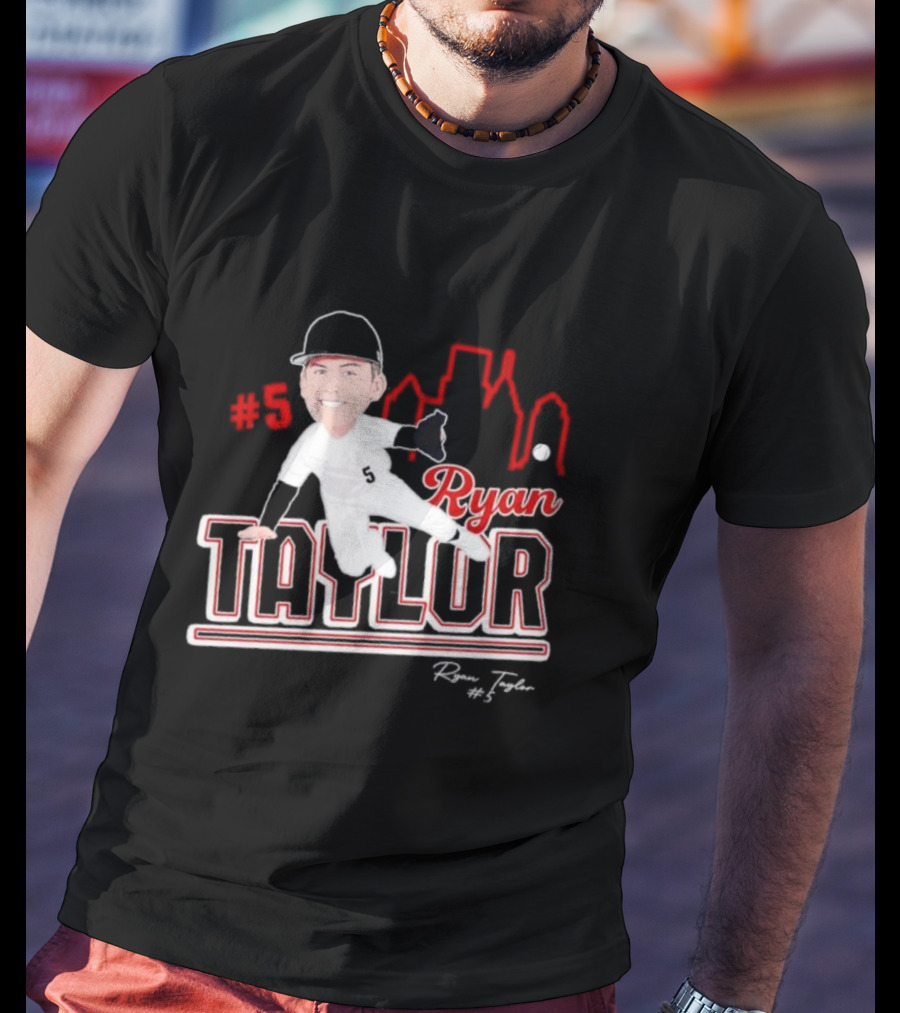 Ryan Taylor #5 Baseball Player Illustration Skyline T-Shirt