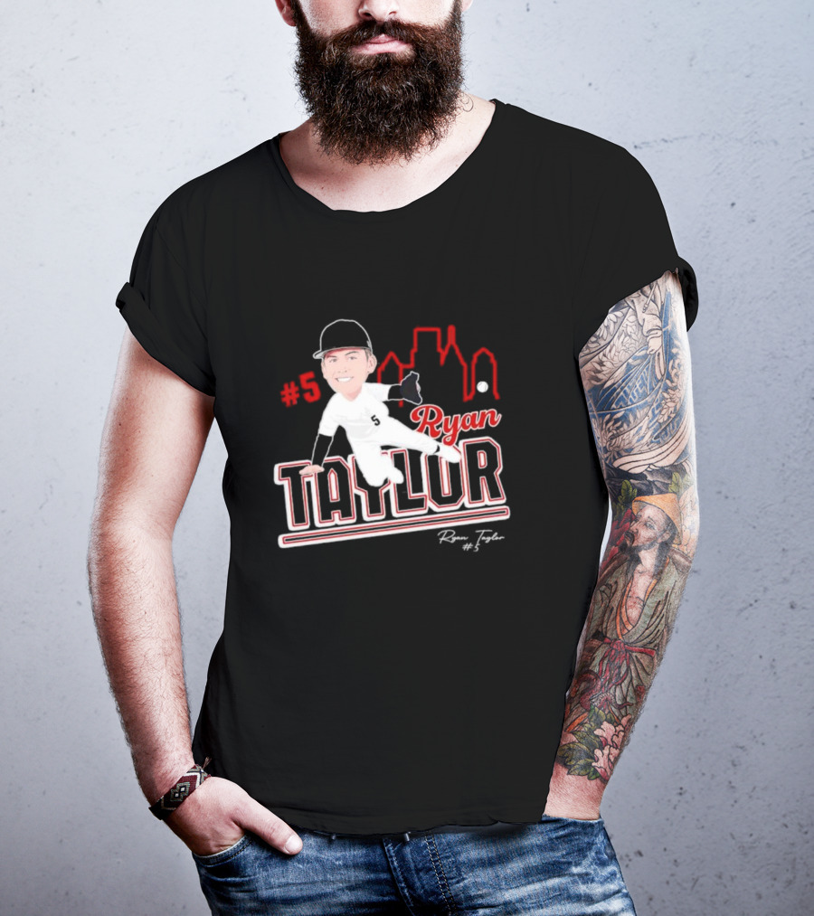 Ryan Taylor #5 Baseball Player Illustration Skyline T-Shirt