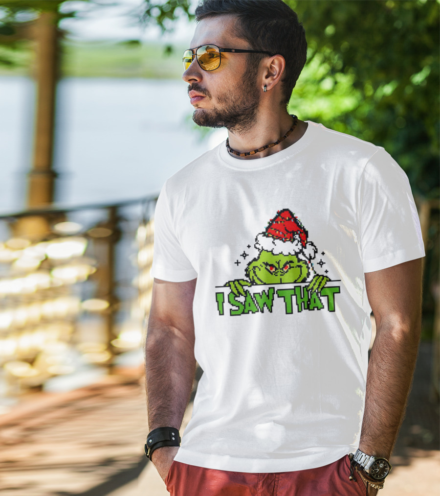 Santa Grinch I Saw That Christmas Pixel Art Holiday T-Shirt