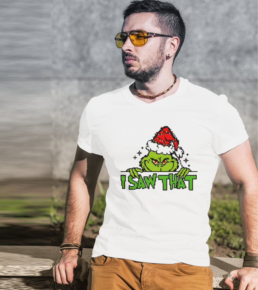 Santa Grinch I Saw That Christmas Pixel Art Holiday T-Shirt
