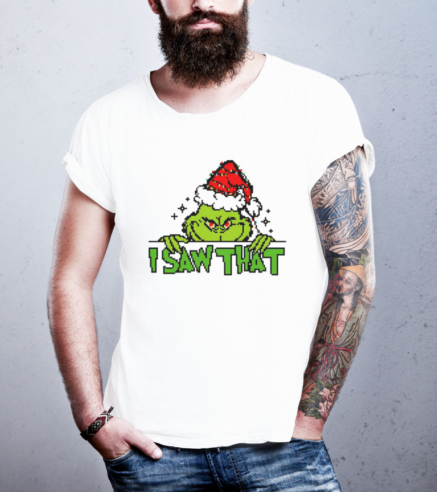 Santa Grinch I Saw That Christmas Pixel Art Holiday T-Shirt