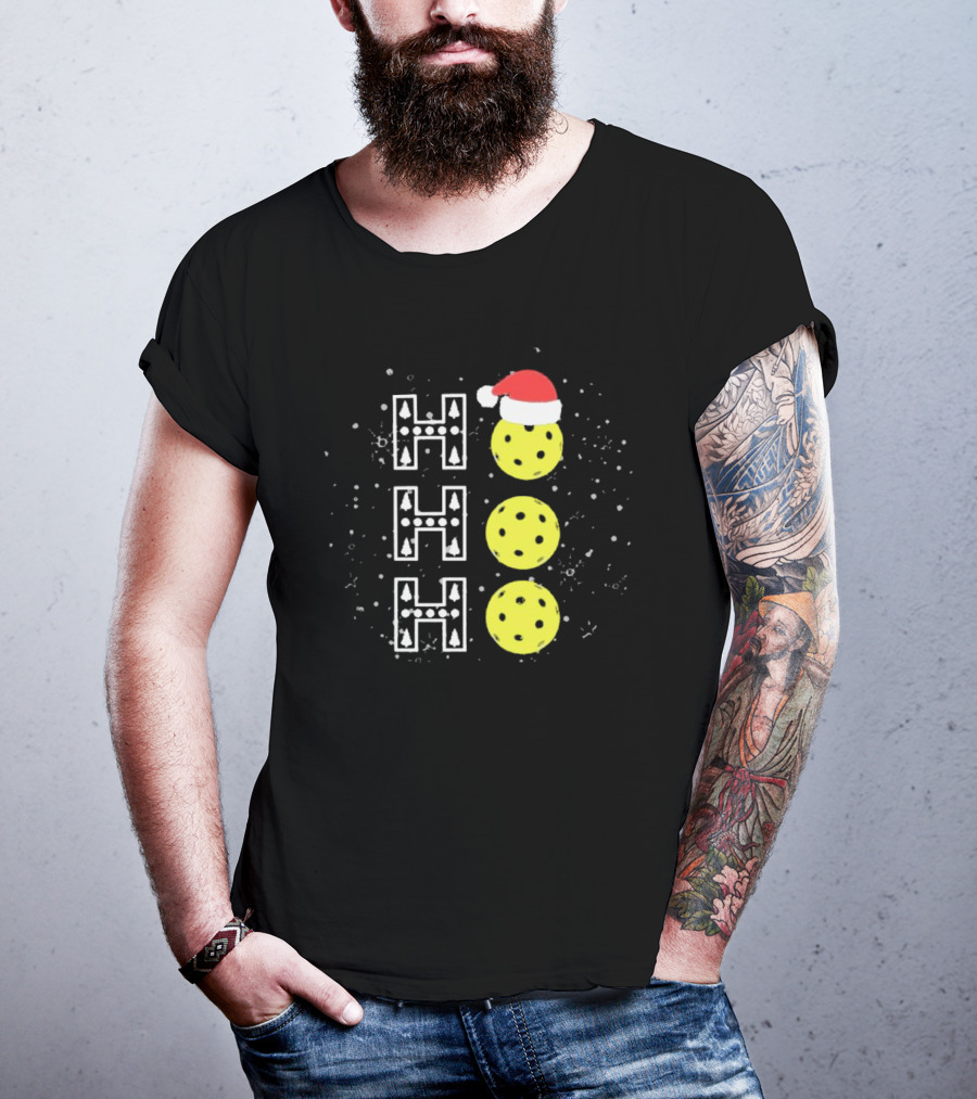 Santa Pickleball Hohoho Christmas Pickleballs With Santa Hat Snowy Holiday Fun T-Shirt