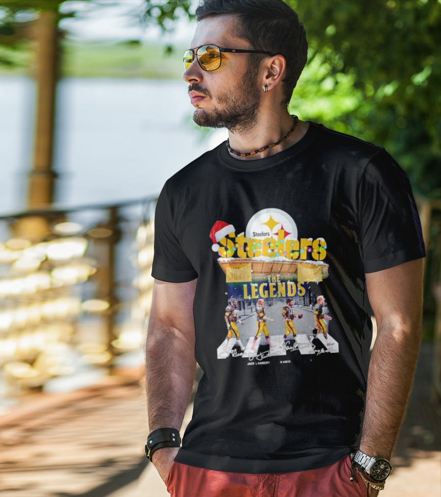 Steelers The Legends Abbey Road Joe Greene Jack Lambert Christmas Signatures T-Shirt