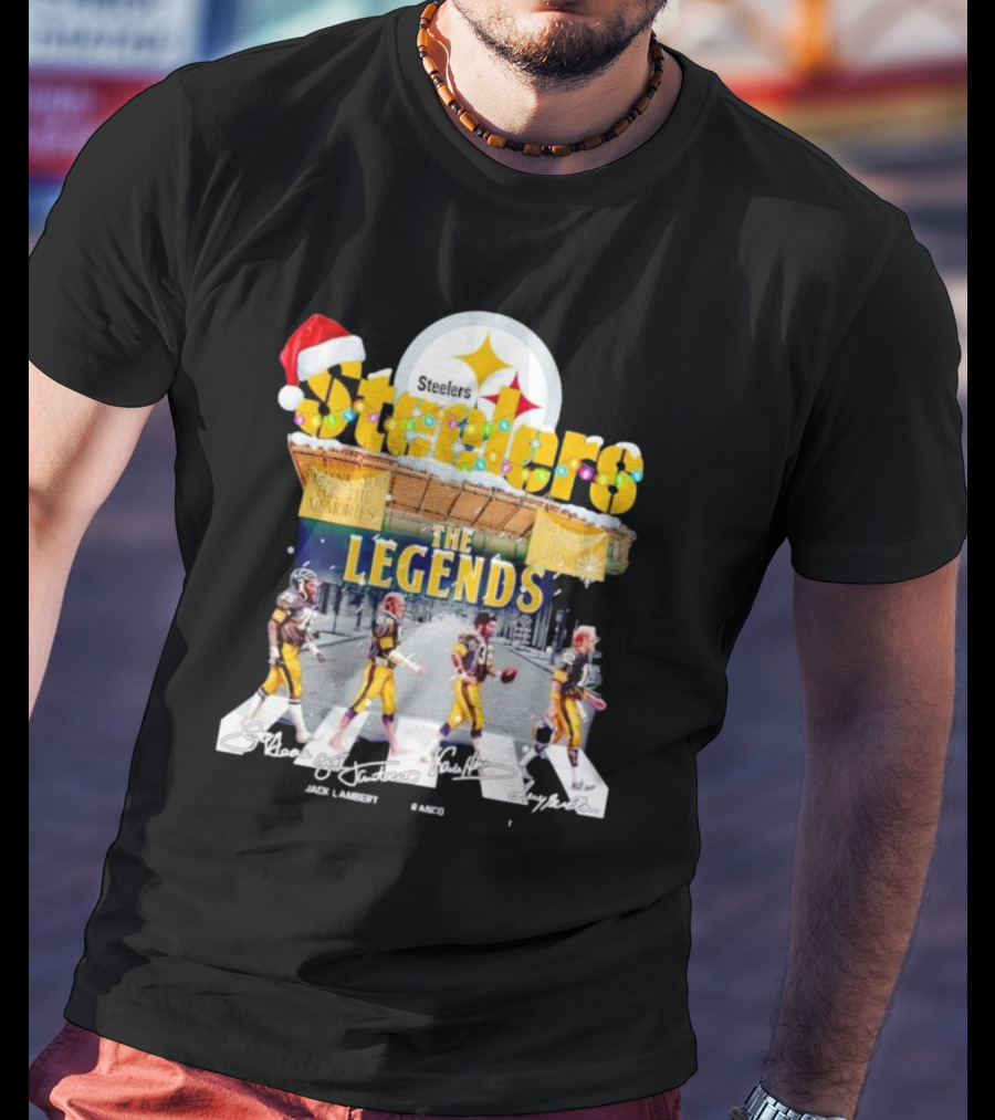 Steelers The Legends Abbey Road Joe Greene Jack Lambert Christmas Signatures T-Shirt