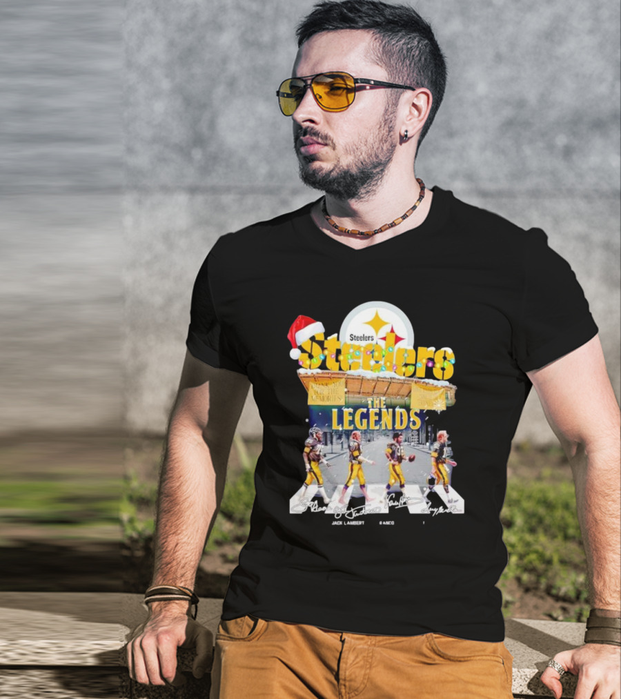 Steelers The Legends Abbey Road Joe Greene Jack Lambert Christmas Signatures T-Shirt