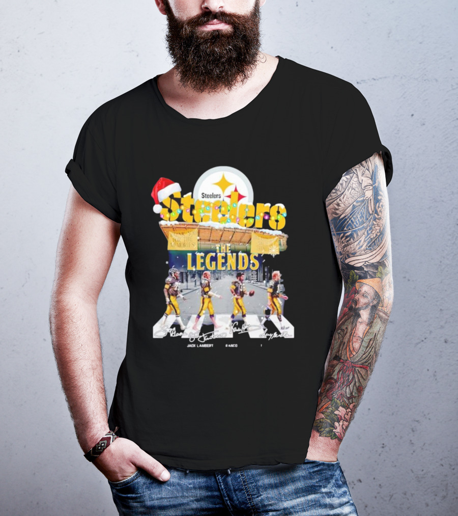 Steelers The Legends Abbey Road Joe Greene Jack Lambert Christmas Signatures T-Shirt