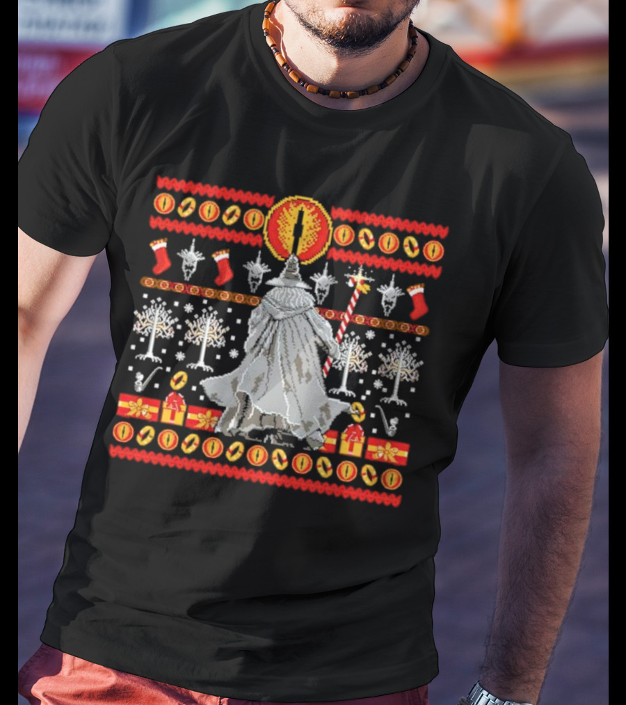 The Lord Of The Rings Eye Sauron Gandalf Christmas Tree Gifts Ugly T-Shirt