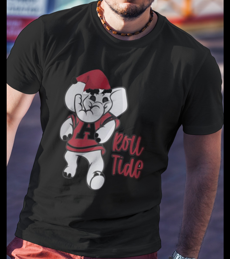 Alabama Crimson Tide Roll Tide Christmas Elephant Santa Hat T-Shirt