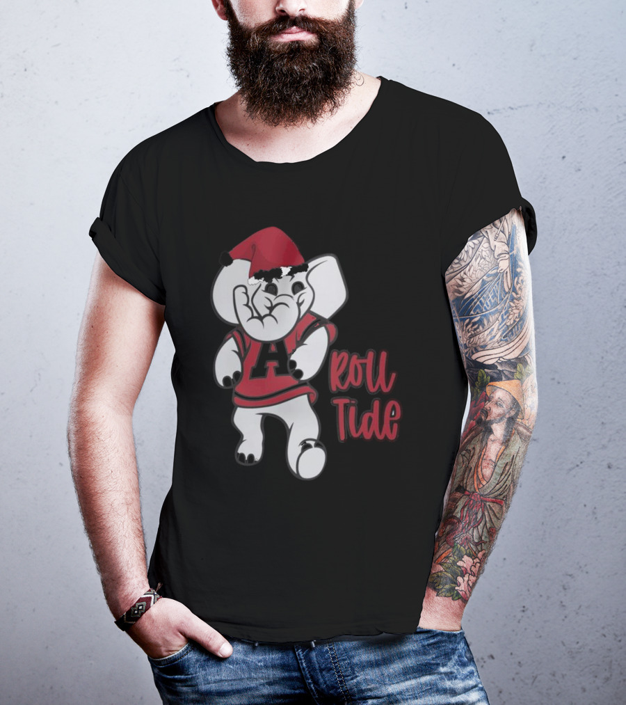 Alabama Crimson Tide Roll Tide Christmas Elephant Santa Hat T-Shirt