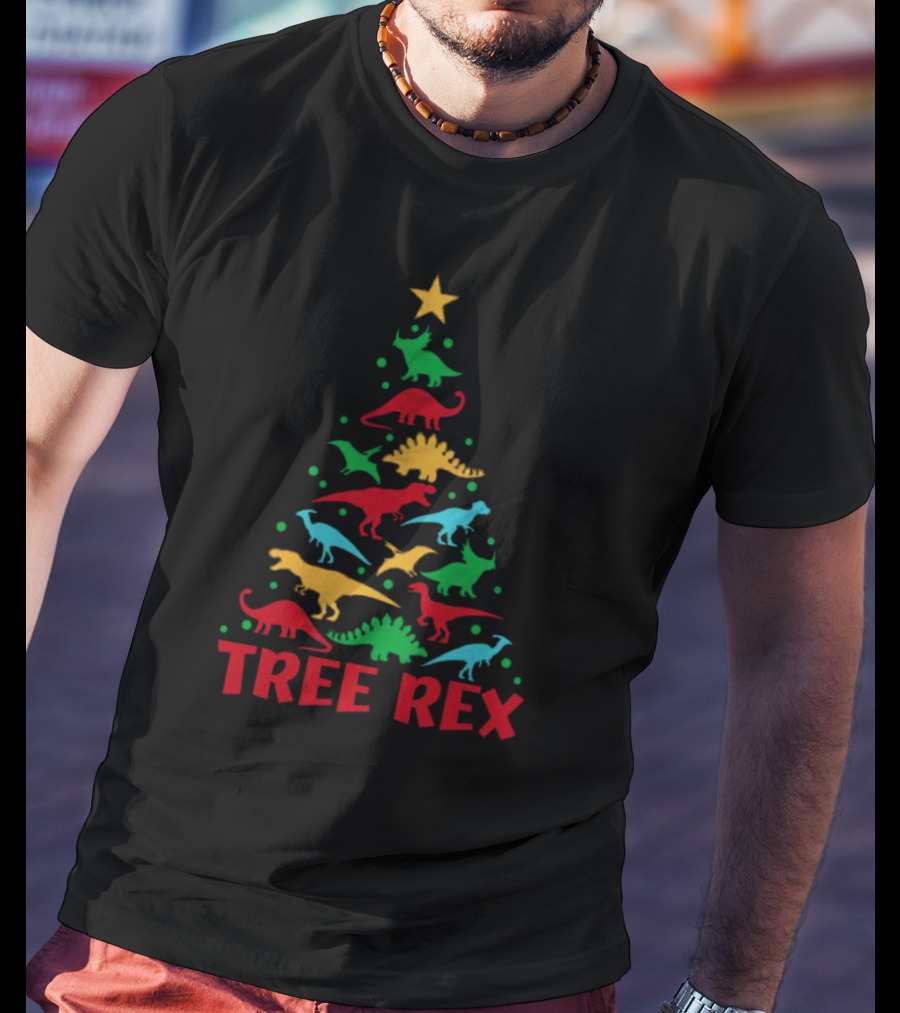 Tree Rex Dinosaur Christmas Tree With Colorful Dinosaurs T-Shirt