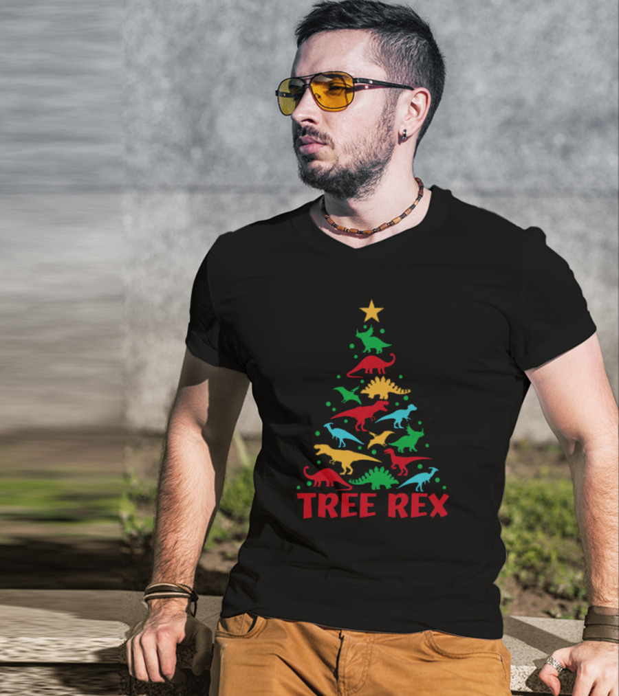 Tree Rex Dinosaur Christmas Tree With Colorful Dinosaurs T-Shirt