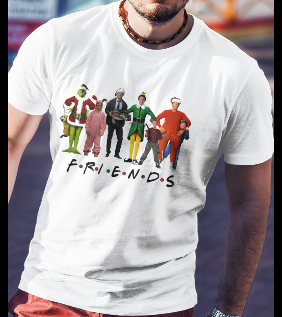 Friends Christmas Movie Character Costumes Grinch Elf Pink Bunny T-Shirt