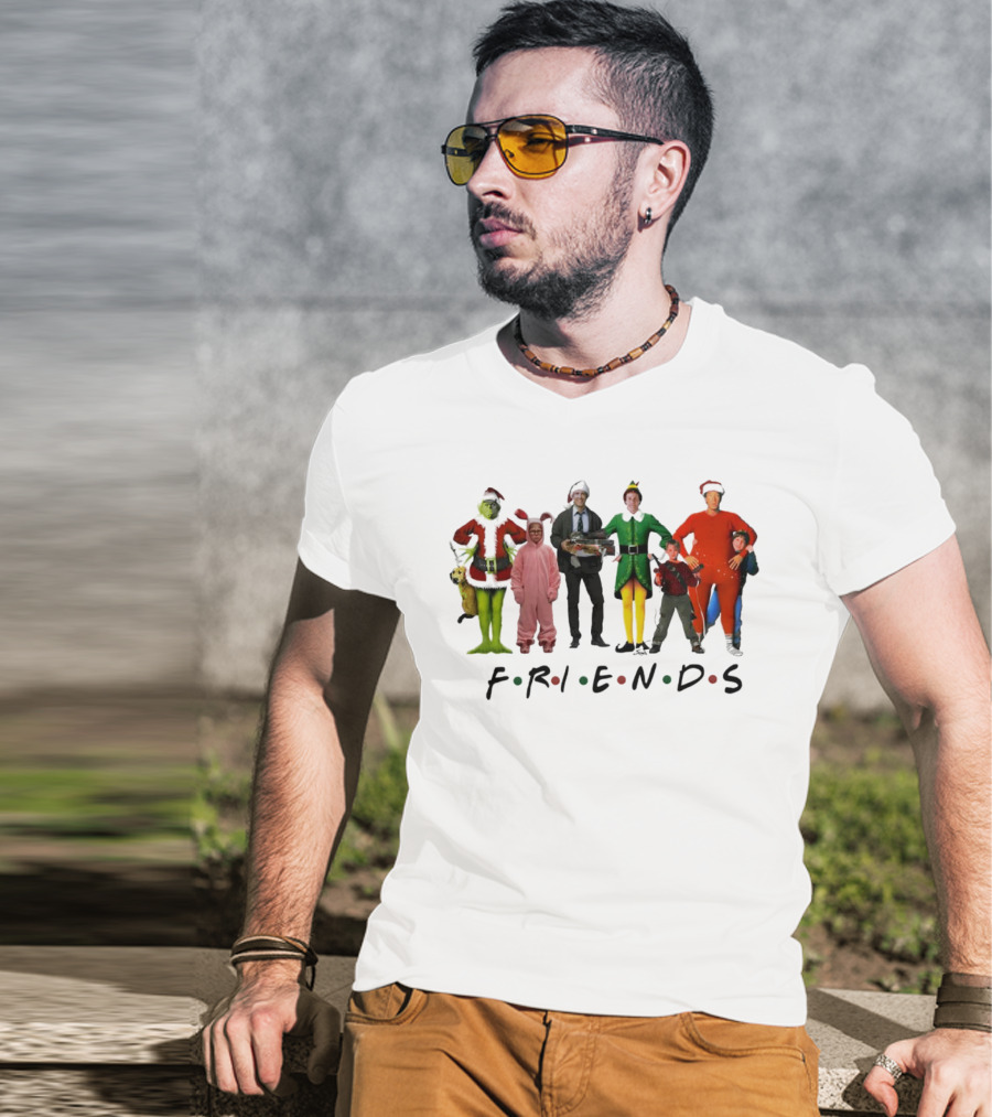 Friends Christmas Movie Character Costumes Grinch Elf Pink Bunny T-Shirt
