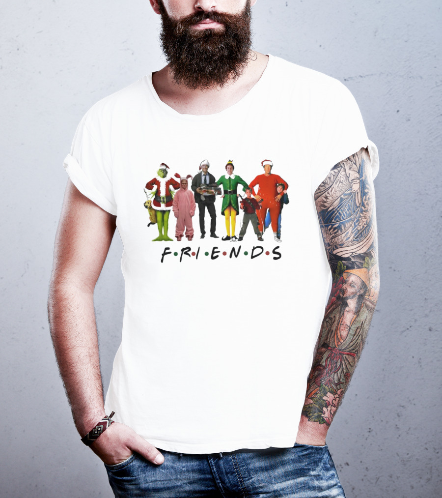 Friends Christmas Movie Character Costumes Grinch Elf Pink Bunny T-Shirt