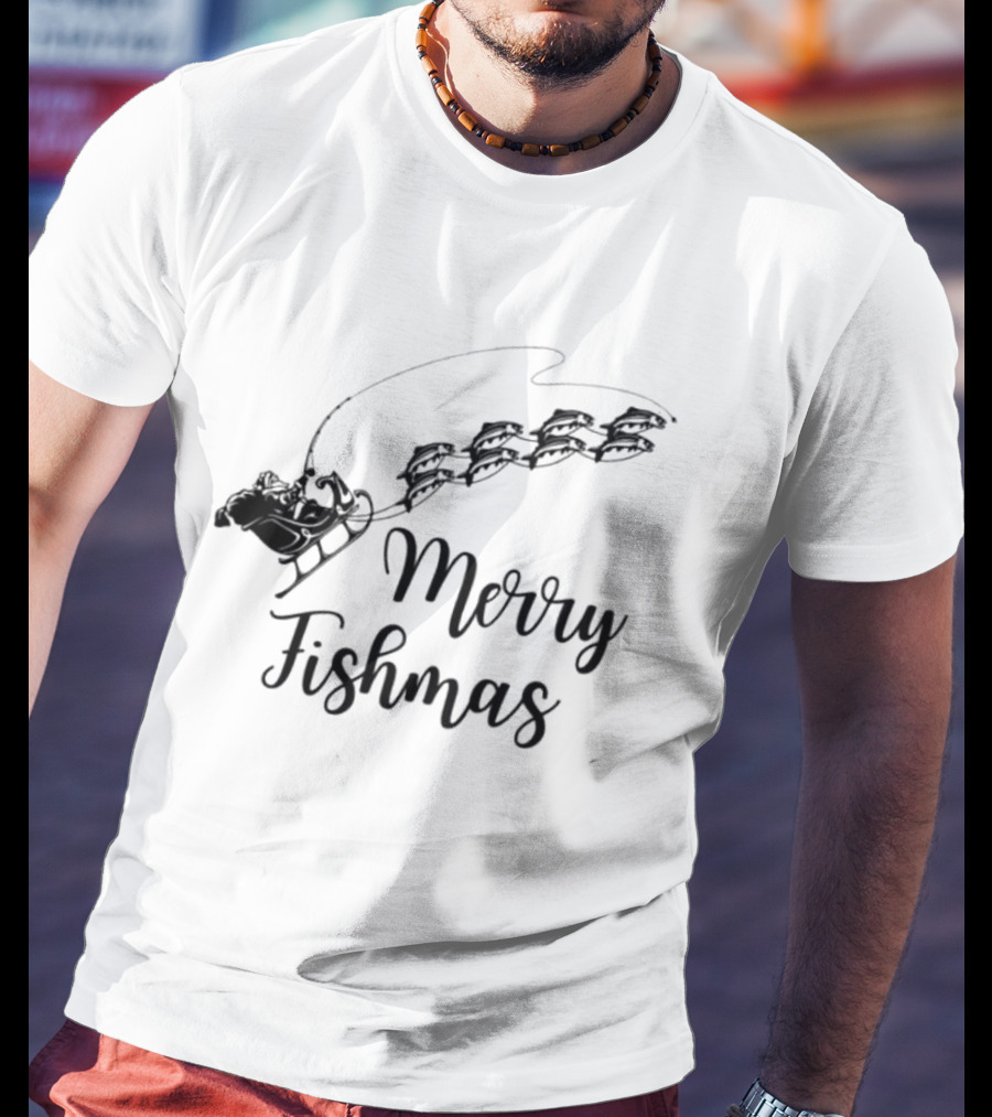 Merry Fishmas Sleigh With Fish Santa's Reindeer T-Shirt